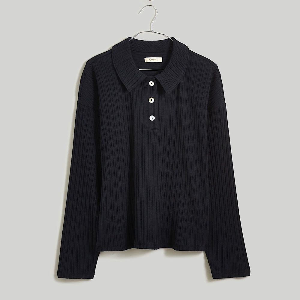 NWT Madewell Variegated Ribbed Boxy Polo Shirt Long Sleeve